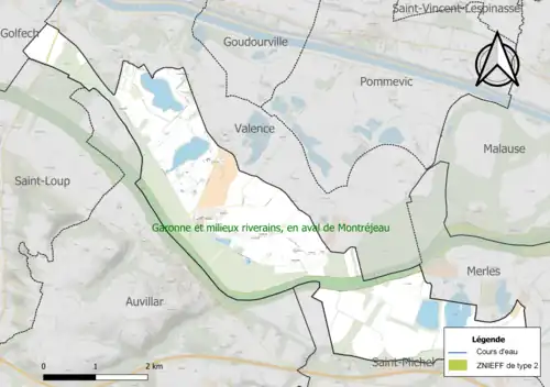Carte de la ZNIEFF de type 2 sur la commune.