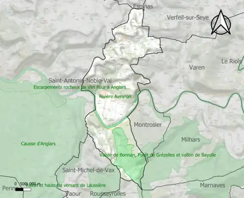 Carte des ZNIEFF de type 1 sur la commune.