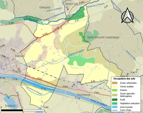 Carte en couleurs présentant l'occupation des sols.
