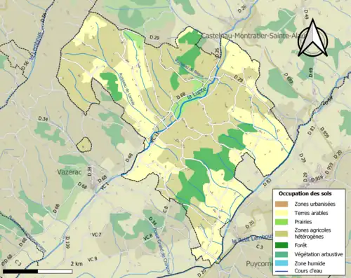 Carte en couleurs présentant l'occupation des sols.