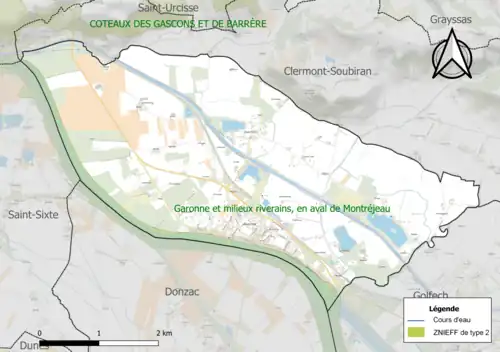 Carte de la ZNIEFF de type 2 sur la commune.