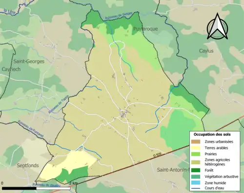 Carte en couleurs présentant l'occupation des sols.