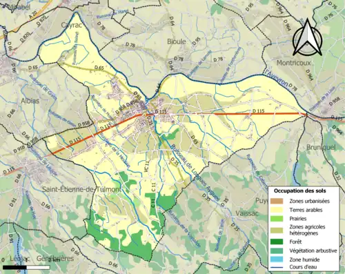 Carte en couleurs présentant l'occupation des sols.