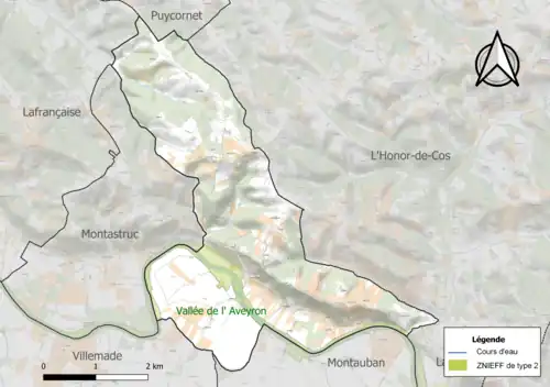Carte de la ZNIEFF de type 2 sur la commune.