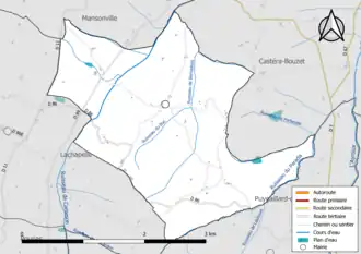 Carte en couleur présentant le réseau hydrographique de la commune