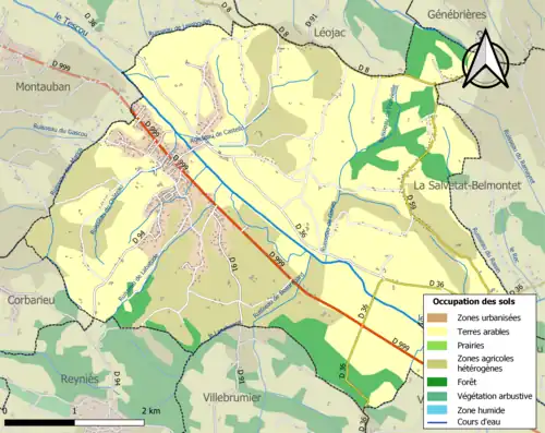 Carte en couleurs présentant l'occupation des sols.