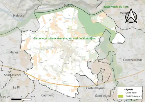 Carte des ZNIEFF de type 2 sur la commune.