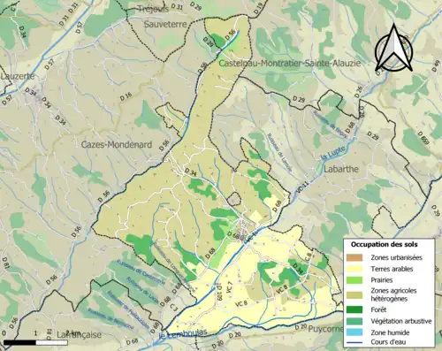 Carte en couleurs présentant l'occupation des sols.