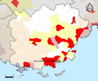 Localisation de l'aire d'attraction de la Londe-les-Maures dans le département du Var.