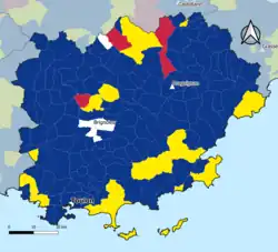 Candidat arrivé en tête au 1er&nbsp;tour par commune.  Emmanuel MacronMarine Le PenJean-Luc MélenchonDeux à égalité