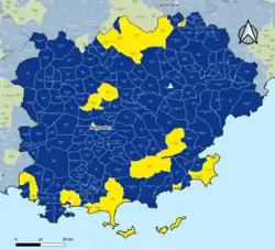 Candidat arrivé en tête au 2d&nbsp;tour par commune.  Emmanuel MacronMarine Le Pen