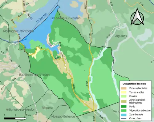 Carte en couleurs présentant l'occupation des sols.