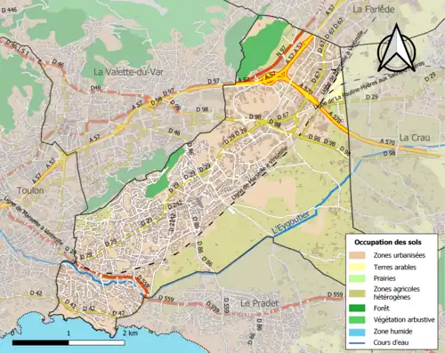 Carte en couleurs présentant l'occupation des sols.