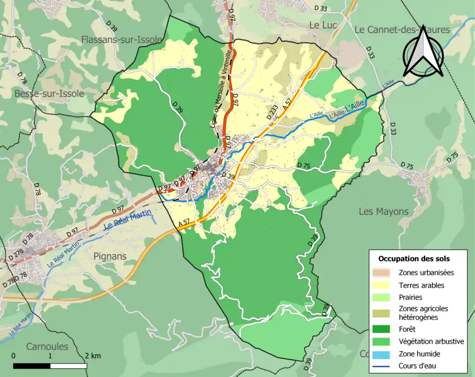 Carte en couleurs présentant l'occupation des sols.
