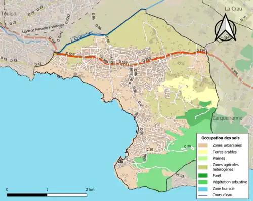 Carte en couleurs présentant l'occupation des sols.