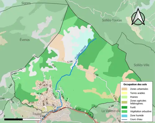 Carte en couleurs présentant l'occupation des sols.