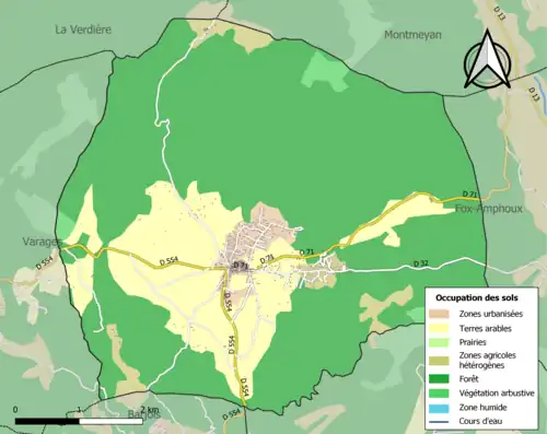 Carte en couleurs présentant l'occupation des sols.