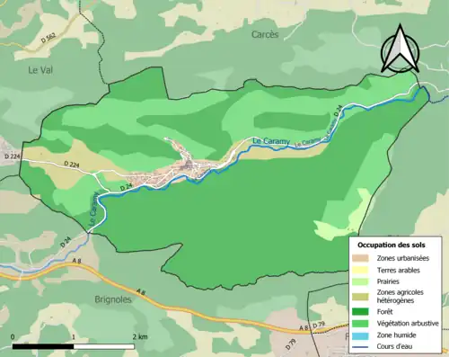 Carte en couleurs présentant l'occupation des sols.