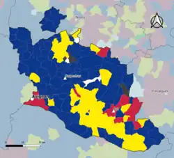 Candidat arrivé en tête au 1er&nbsp;tour par commune.  Emmanuel MacronMarine Le PenJean-Luc MélenchonÉric ZemmourDeux à égalité