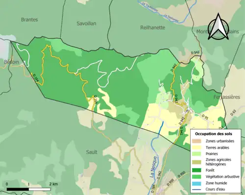 Carte en couleurs présentant l'occupation des sols.