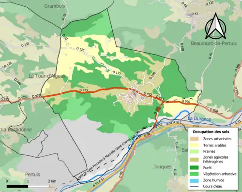 Carte en couleurs présentant l'occupation des sols.
