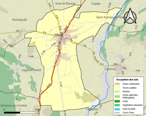 Carte en couleurs présentant l'occupation des sols.