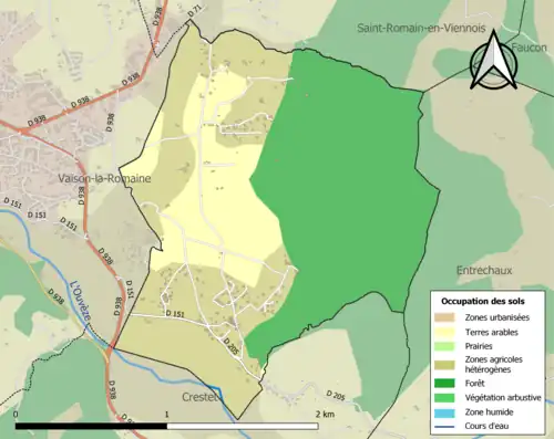 Carte en couleurs présentant l'occupation des sols.