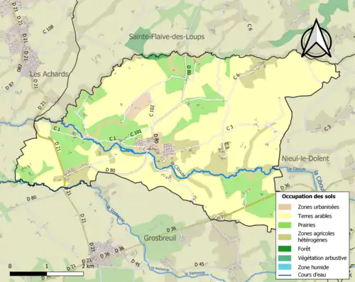 Carte en couleurs présentant l'occupation des sols.