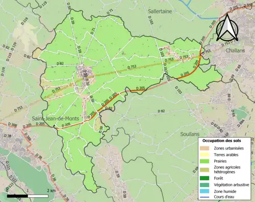 Carte en couleurs présentant l'occupation des sols.