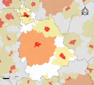 Localisation de l'aire d'attraction de Loudun dans le département de la Vienne.