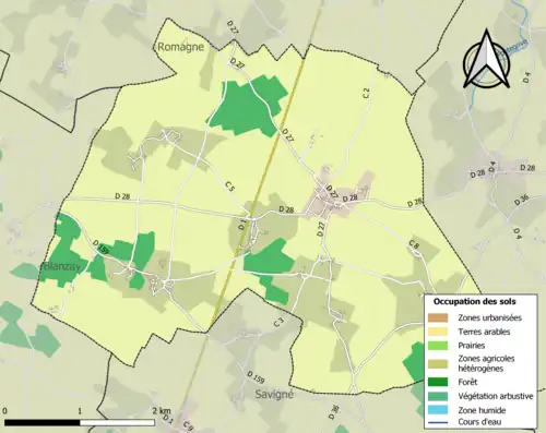 Carte en couleurs présentant l'occupation des sols.