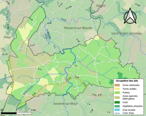 Carte en couleurs présentant l'occupation des sols.