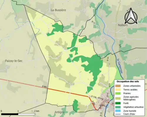 Carte en couleurs présentant l'occupation des sols.