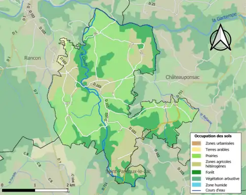 Carte en couleurs présentant l'occupation des sols.