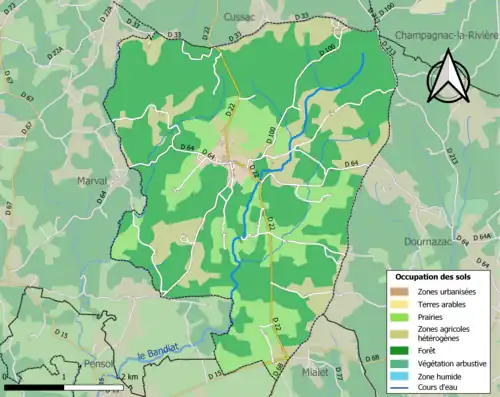 Carte en couleurs présentant l'occupation des sols.