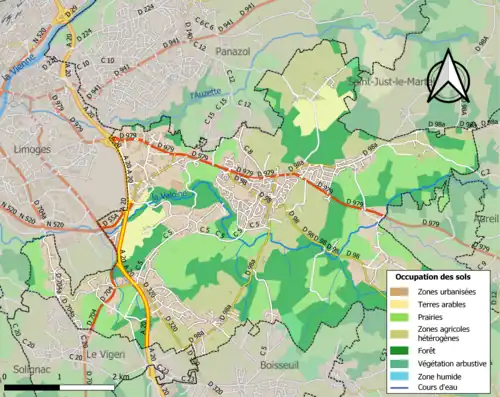 Carte en couleurs présentant l'occupation des sols.