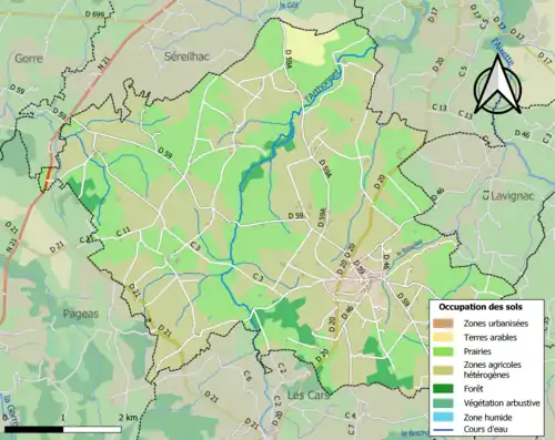Carte en couleurs présentant l'occupation des sols.