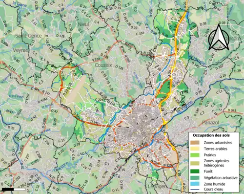Carte en couleurs présentant l'occupation des sols.