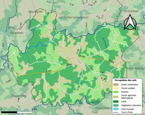 Carte en couleurs présentant l'occupation des sols.