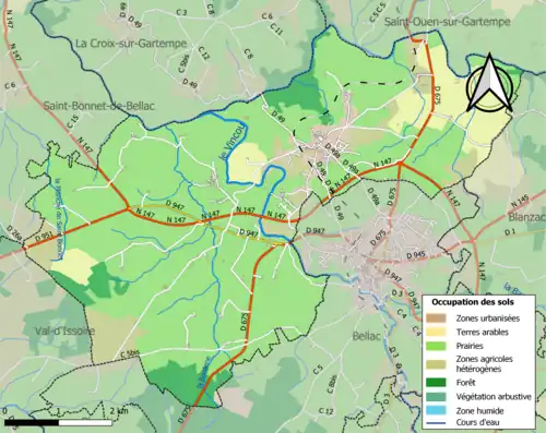 Carte en couleurs présentant l'occupation des sols.