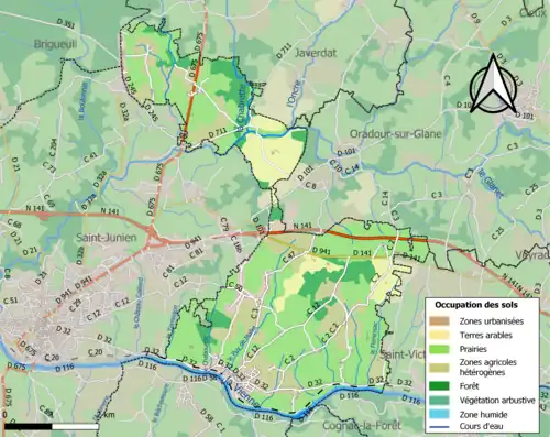 Carte en couleurs présentant l'occupation des sols.