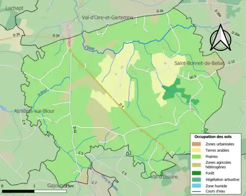 Carte en couleurs présentant l'occupation des sols.