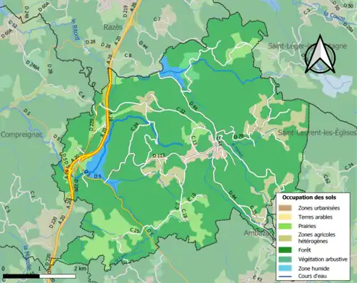 Carte en couleurs présentant l'occupation des sols.