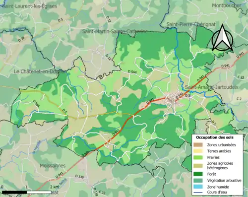 Carte en couleurs présentant l'occupation des sols.