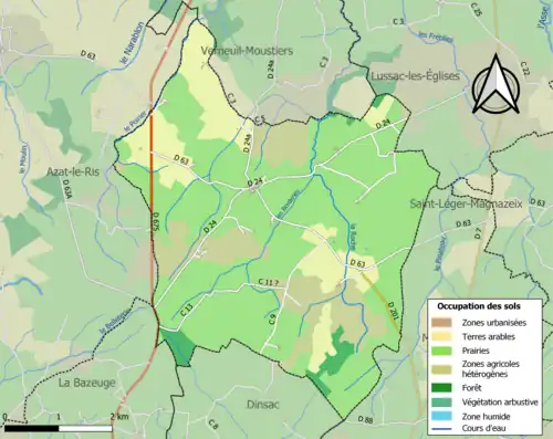 Carte en couleurs présentant l'occupation des sols.