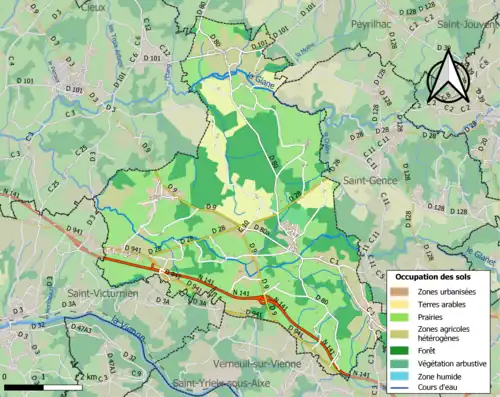 Carte en couleurs présentant l'occupation des sols.
