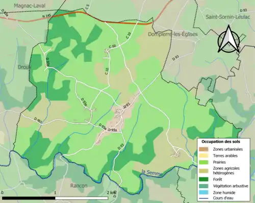Carte en couleurs présentant l'occupation des sols.