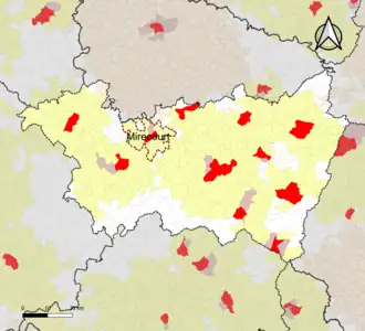 Localisation de l'aire d'attraction de Mirecourt dans le département des Vosges.