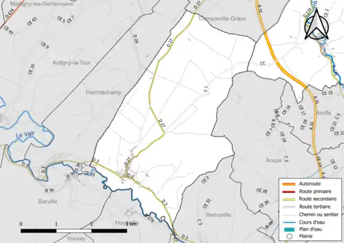 Carte en couleur présentant le réseau hydrographique de la commune