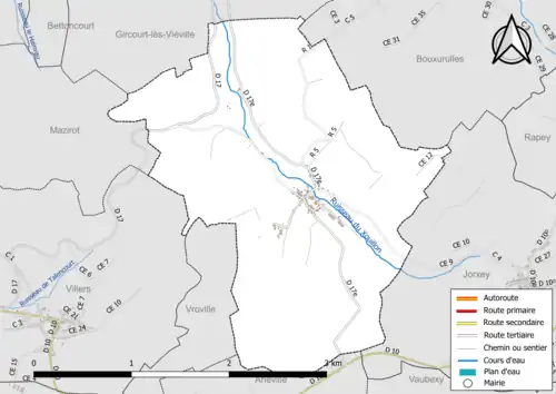 Carte en couleur présentant le réseau hydrographique de la commune